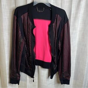 Baby Phat black/pink bomber jacket with perforated polka dot cutouts Size 2XL